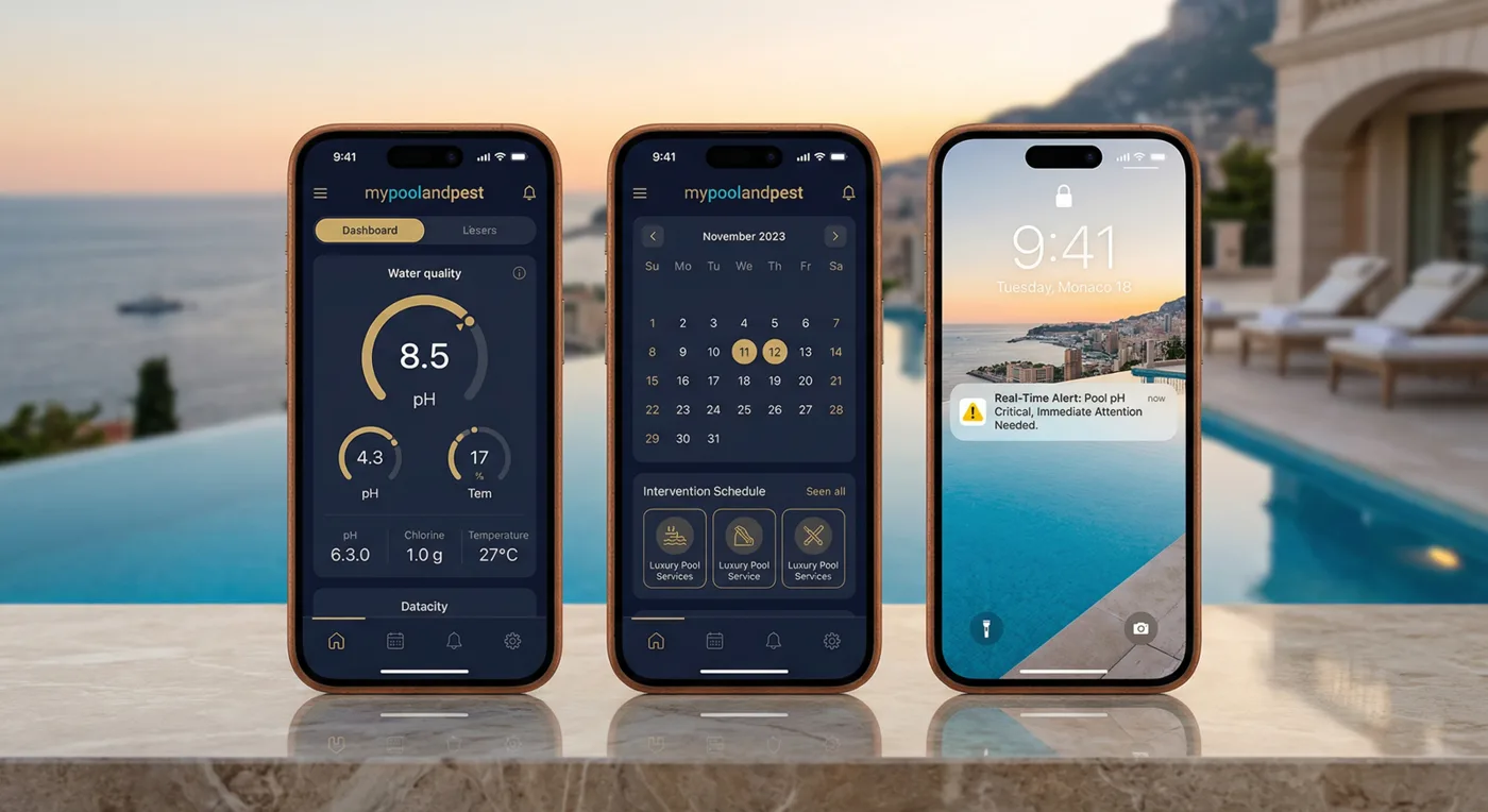 Dashboard mypoolandpest sur iPhone